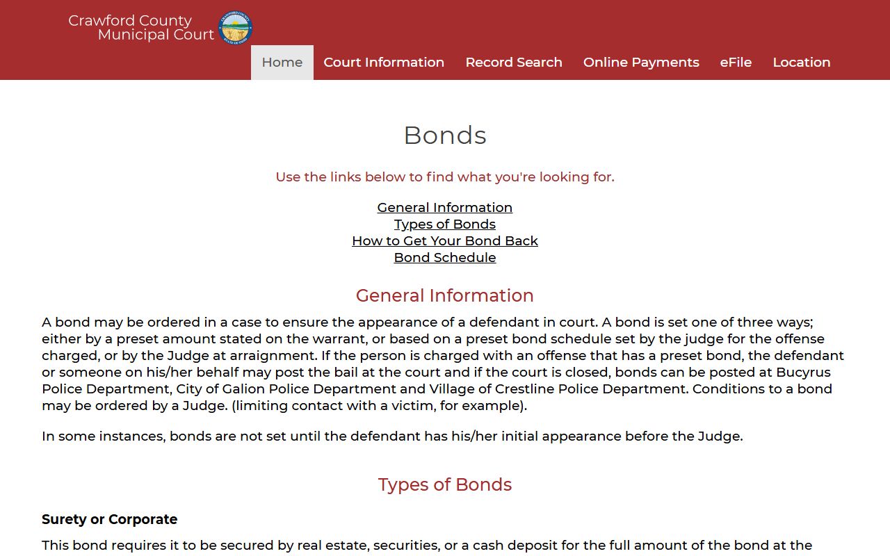 Crawford County court records after arrest municipal bond information